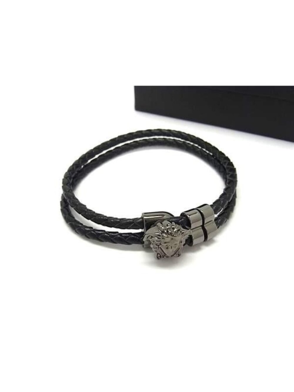 Versace Bracelet la Medusa Leather Black Metal